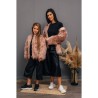 FW23-set (4 τεμαχίων) Γυναικείο & Παιδικό Zip Culotte Μαύρο Δερματίνη & Μπλούζα Κοντομάνικη με Ροζ Φτερό